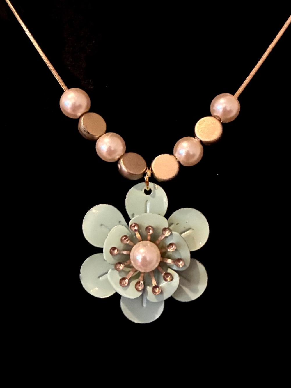 Upcycled Pale Aqua Pendant Flower Necklace